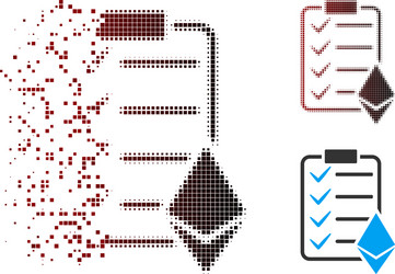 Disintegrating pixel halftone ethereum smart vector