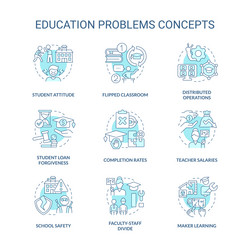 Education problem turquoise concept icons set vector