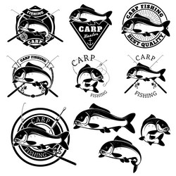 set of carp fishing labels design elements Vector Image
