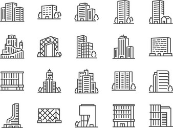 City building flat style icons set Royalty Free Vector Image