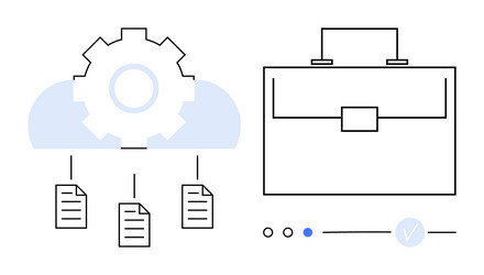 gear cloud syncing documents with briefcase icon vector image