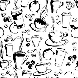 Grungy hand drawn ink coffee to go cups mugs vector