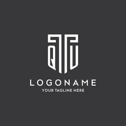 Qu monogram initial name with shield shape icon vector