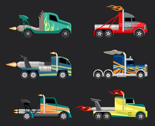 racing trucks set powerful futuristic cars vector