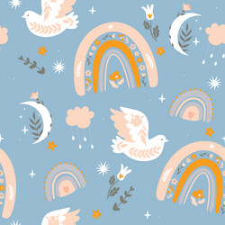 Seamless pattern in boho style with birds vector