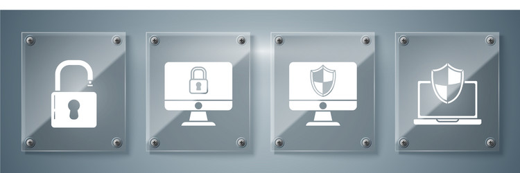 set laptop protected with shield computer monitor vector image