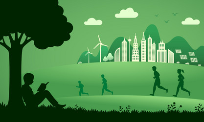 Man Reading Under a Tree - Green Environment vector