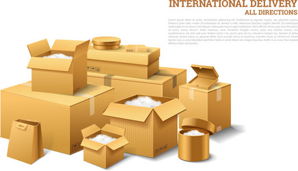 pile of realistic stacked cardboard box brown vector