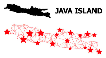 Wire frame polygonal map java island with red vector