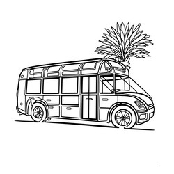 Continuous Line Bus and Palm Tree vector