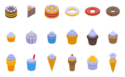 frosting topping icons set isometric cake vector