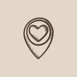 Map pointer with heart sketch icon vector