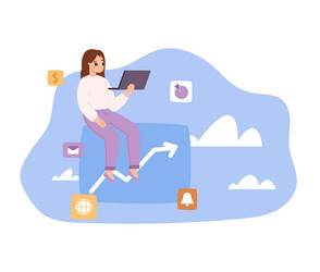 geek girl works with laptop programming vector image