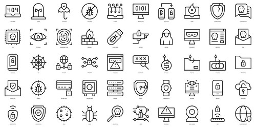 set of thin line hacker icons vector image