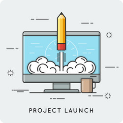 Startup Launch Concept - Thin Line Icons vector image