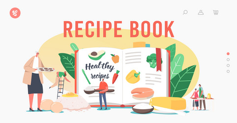 Recipe book landing page template characters vector