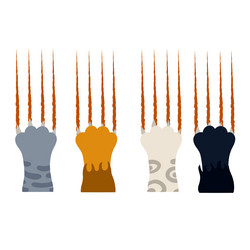 Set of different cat paws with claws vector