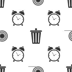 Set scotch trash can and alarm clock on seamless vector