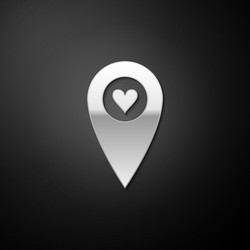 Silver map pointer with heart icon isolated vector