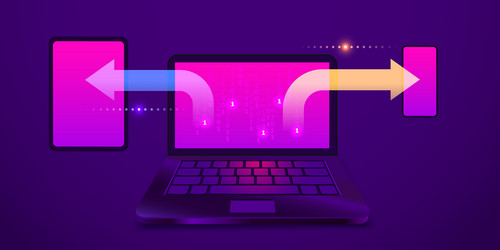 synchronization of data between devices laptop vector image