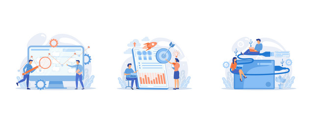 tiny people analyst and data scientist working vector image