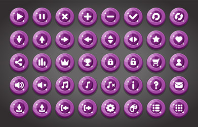 Flat round game buttons in cartoon style vector