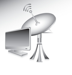 antenna with computer over gray background vector