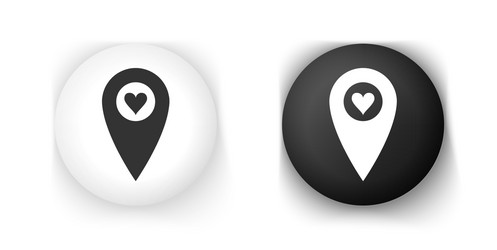 Black and white map pointer with heart icon vector