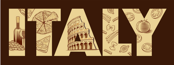 hand drawn italy pizza pisa tower colloseum roma vector