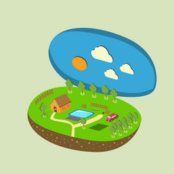 Piece of land and sky with objects vector