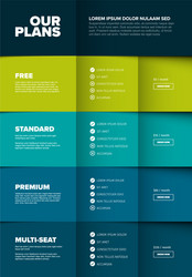Products versions feature and price list table vector