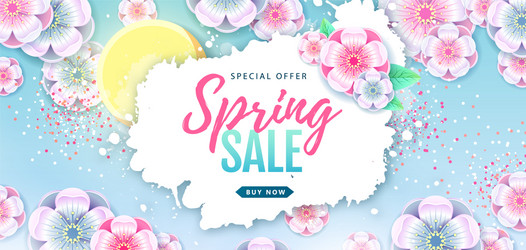 Spring big sale poster with full blossom flowers vector