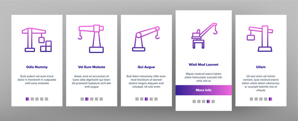 Crane building machine onboarding icons set vector