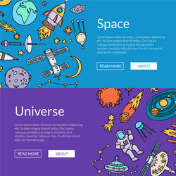 hand drawn space elements horizontal web vector image