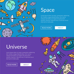 Hand drawn space elements horizontal web vector