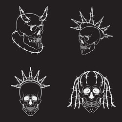 Spiky Skull Set White vector