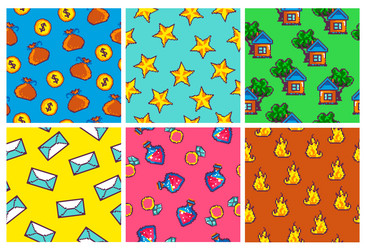 decorative pattern design set with pixel elements vector image