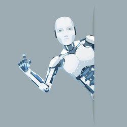 android robot look out corner online help vector