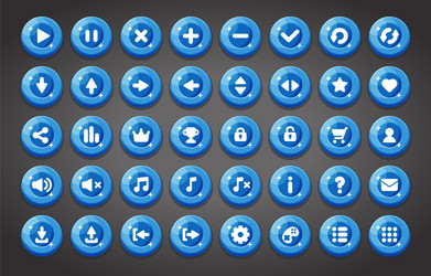 Flat round game buttons in cartoon style vector