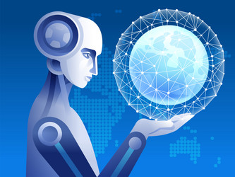 Globe in the robotic hand vector