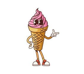 groovy fast food ice cream cone cartoon character vector image