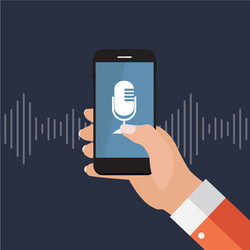 hand with mobile phone microphone button vector image