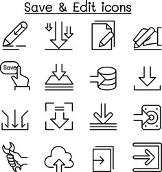 save edit data icon set in thin line style vector image