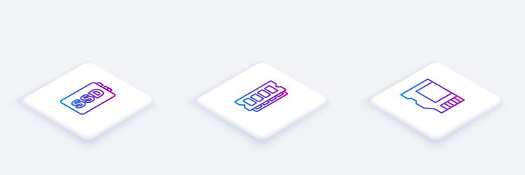 set isometric line ssd card ram random access vector image
