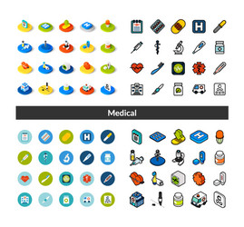set of icons in different style - isometric flat vector image