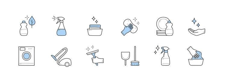 set of cleaning and household doodle icons signs vector