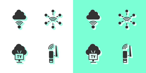 Set usb wireless adapter network cloud connection vector