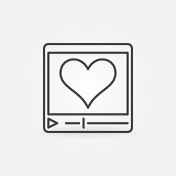 Video player with heart outline icon support vector