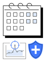 calendar with analytics graph and shield vector image