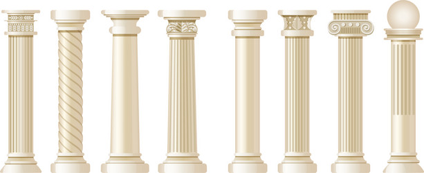 Realistic antique pillars set column Royalty Free Vector